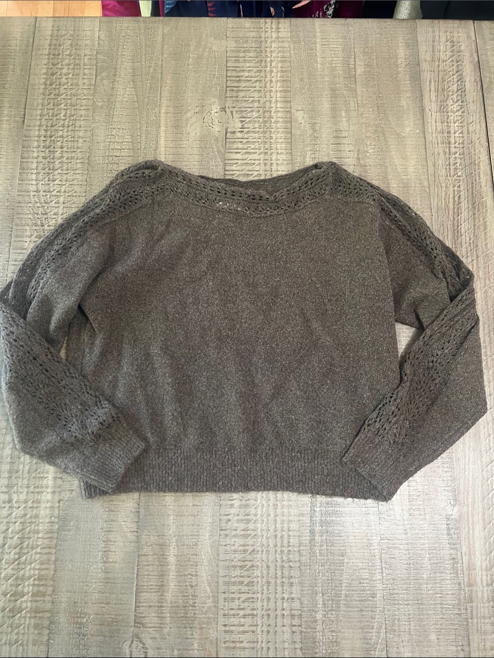 American Eagle Outfitters Brown Open-Knit Crewneck Sweater